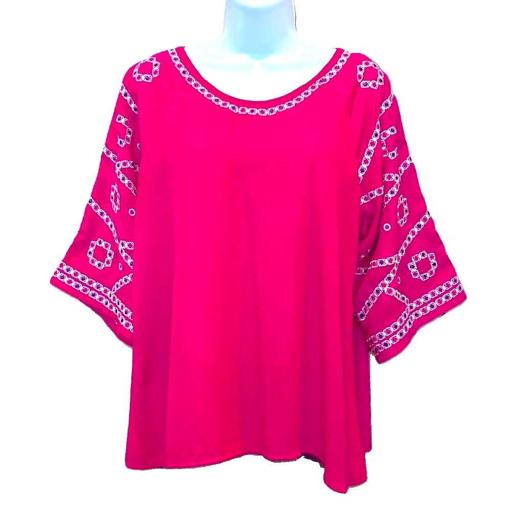 Miami Hot Pink SS Top w/Embellished ¾ Sleeves (NEW) - Picture 10 of 10